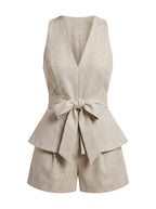 Women’s Belted V-Neck Top & High-Waisted Shorts Set – Refined Summer Style