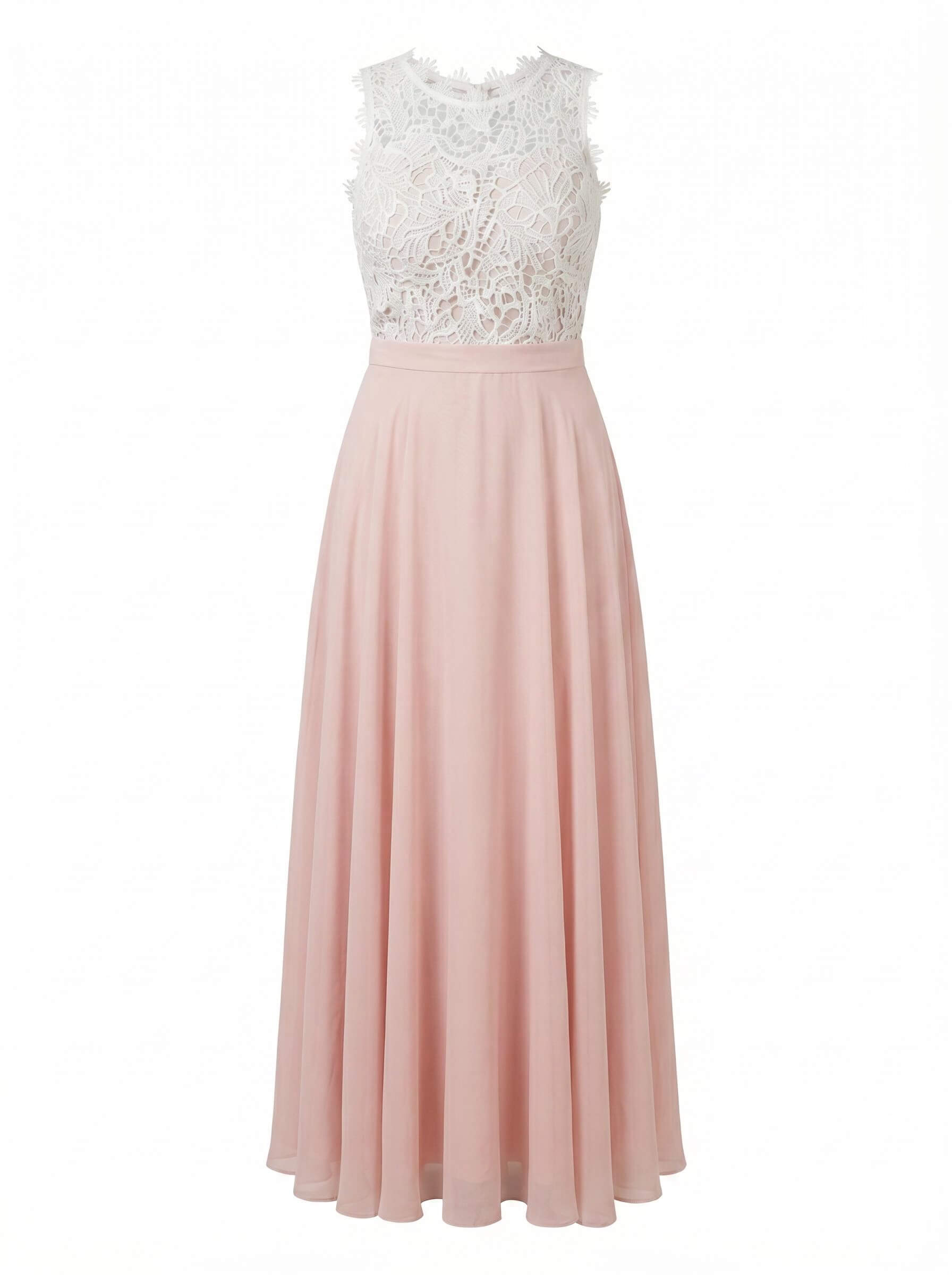 Women's sleeveless maxi dress with a lace top and chiffon skirt