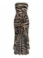 Women’s Strapless Zebra Print Evening Dress with High-Low Hem