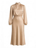 Elegant women’s midi dress with a high neckline and long sleeves