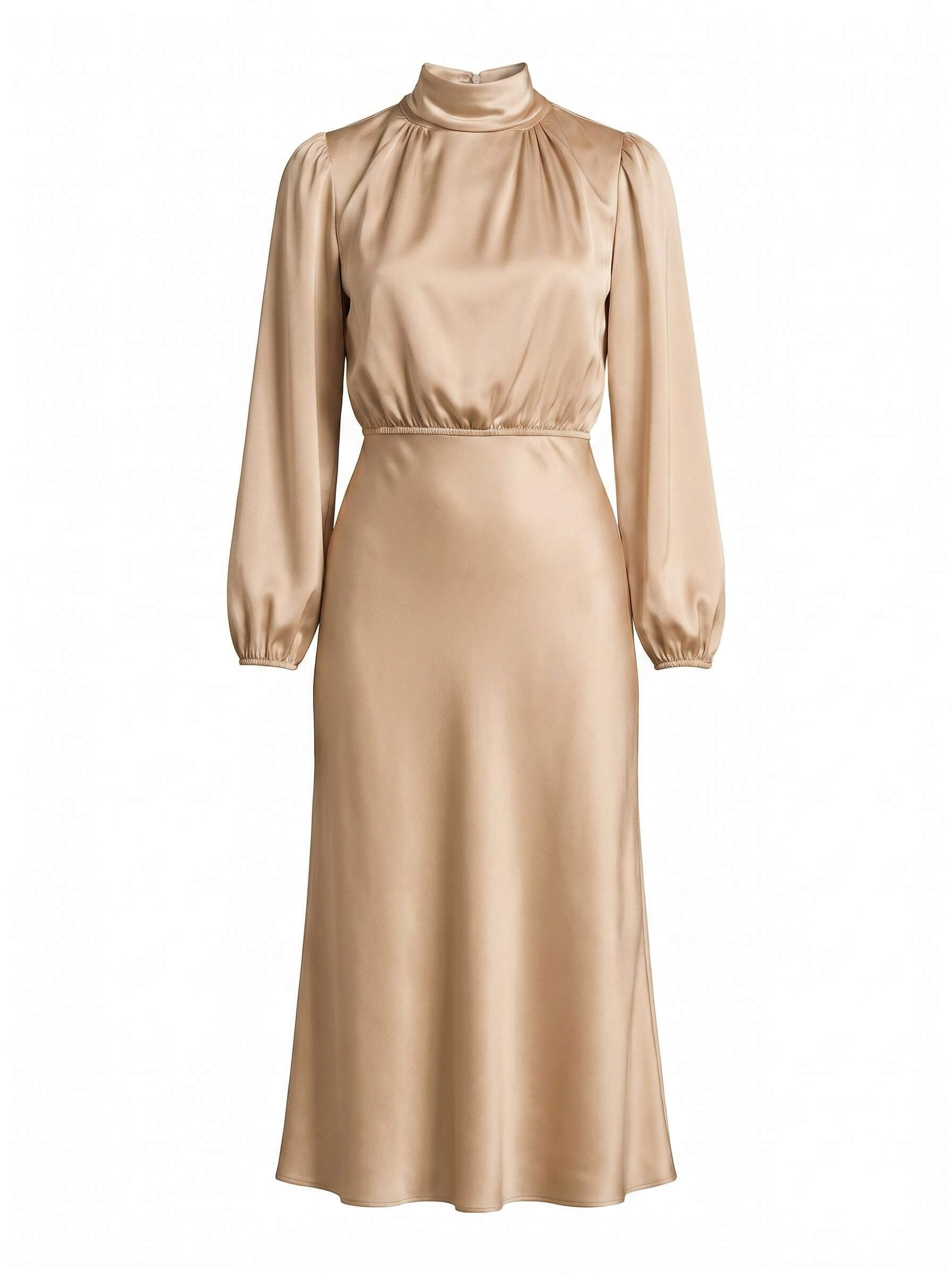Elegant women’s midi dress with a high neckline and long sleeves