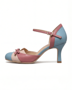 Women’s Pastel Colorblock Heels with Bow Ankle-Strap