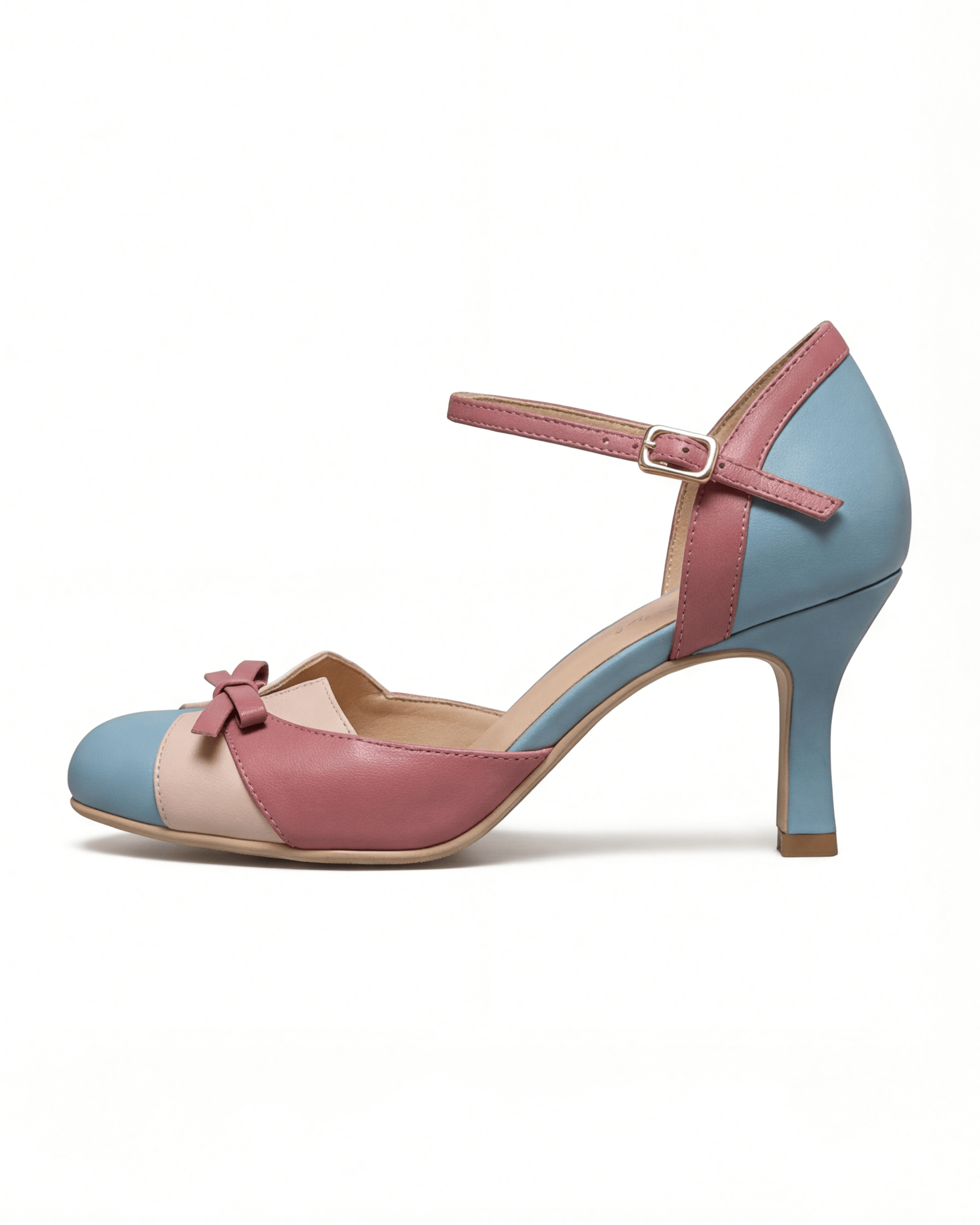 Women’s Pastel Colorblock Heels with Bow Ankle-Strap