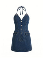 Women’s Halter Denim Mini Dress – Modern Edge & Timeless Appeal