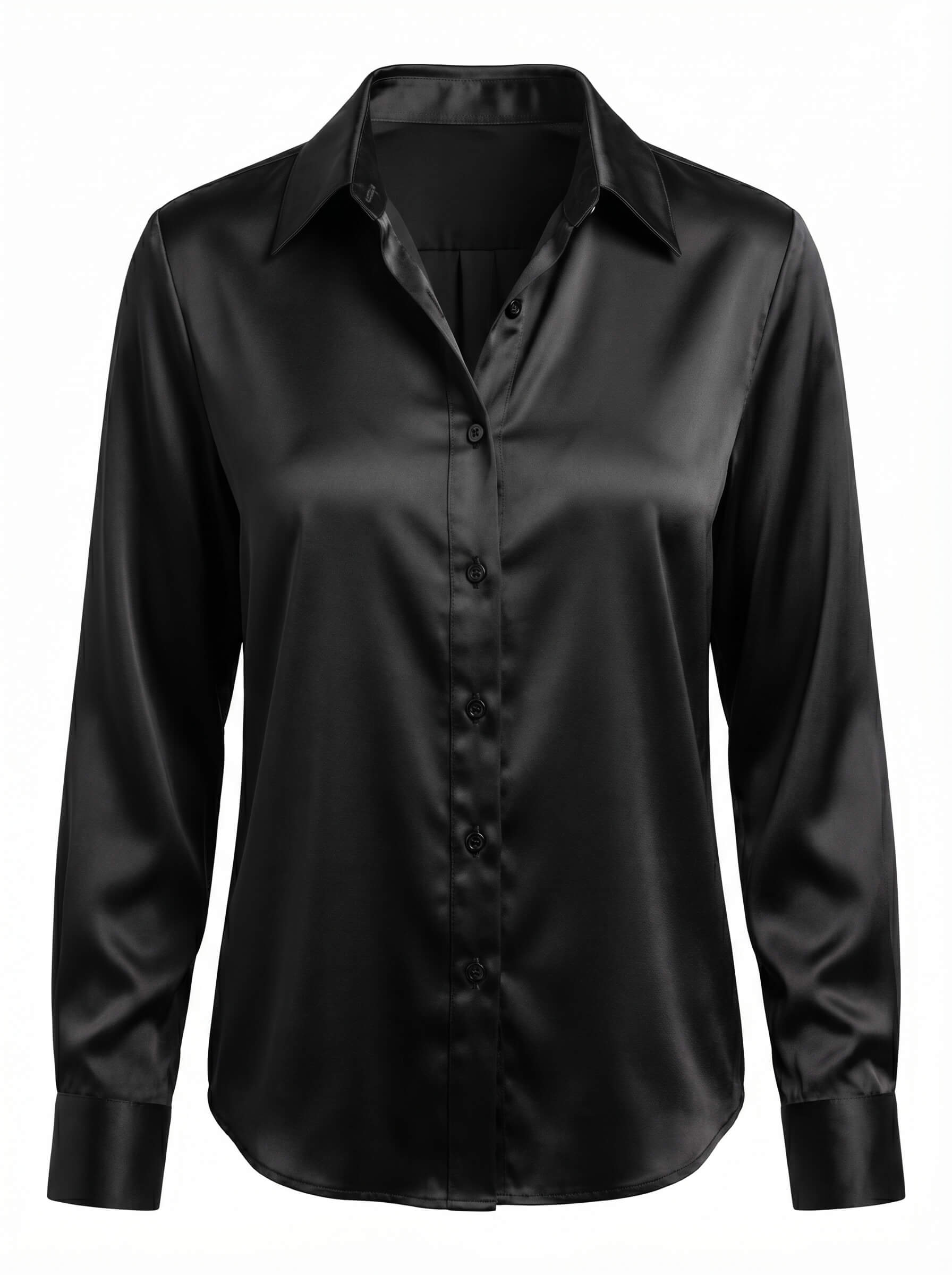 Satin Button Blouse with Lapel Collar
