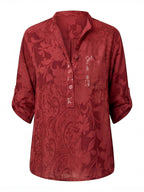Women's printed blouse with a turn-down collar