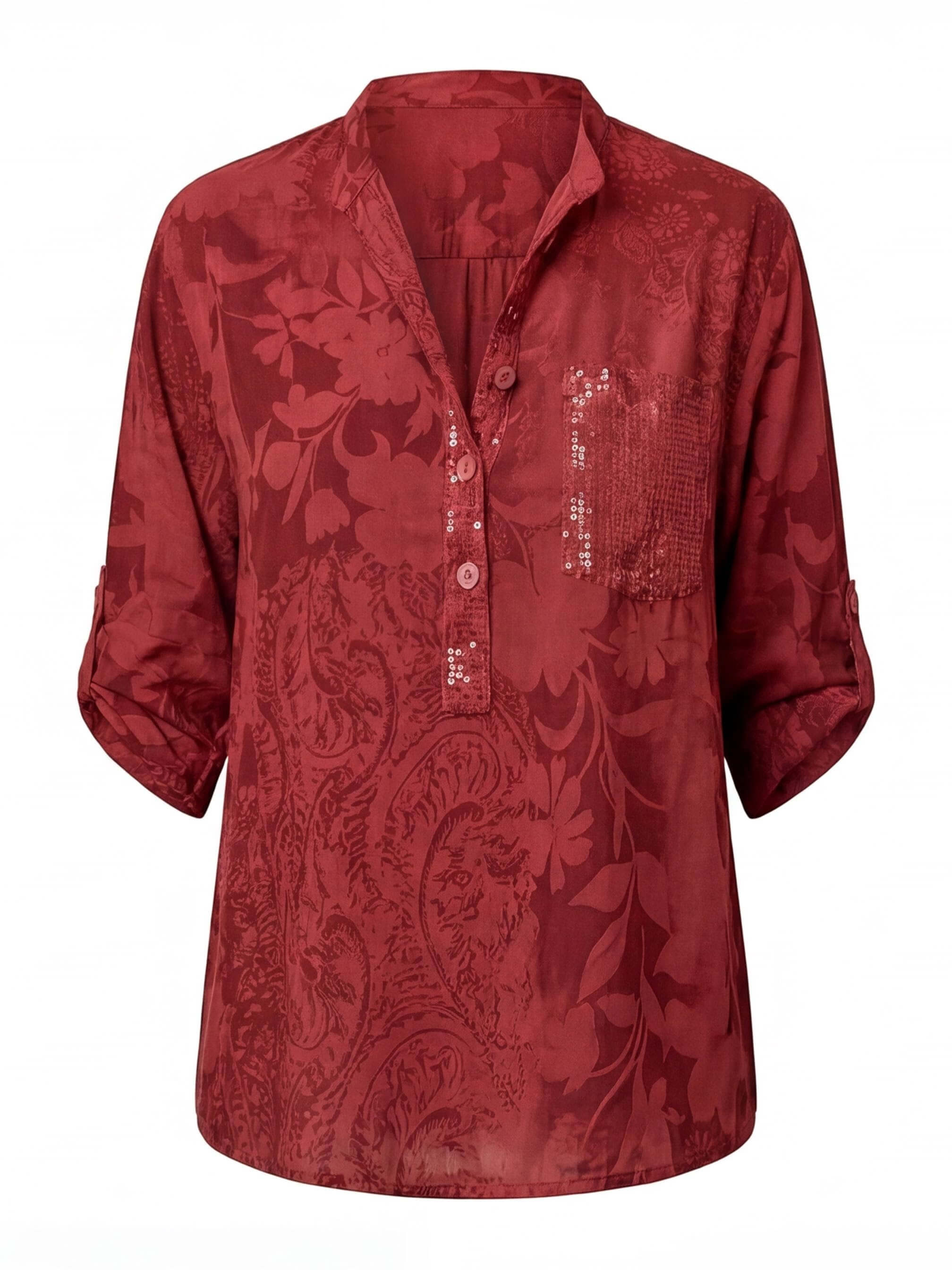 Women's printed blouse with a turn-down collar