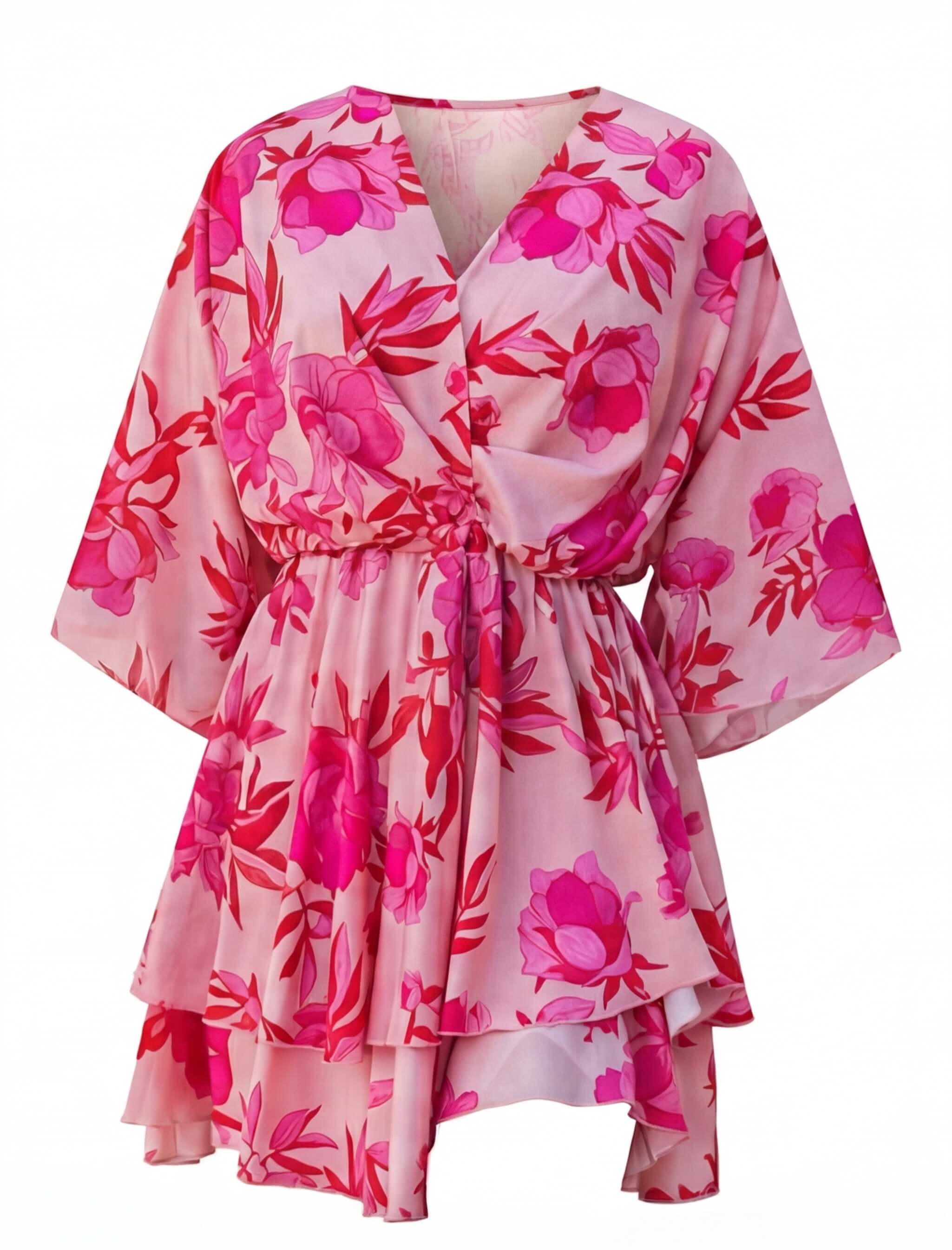 Women’s Boho Floral Mini Dress with Twist Front