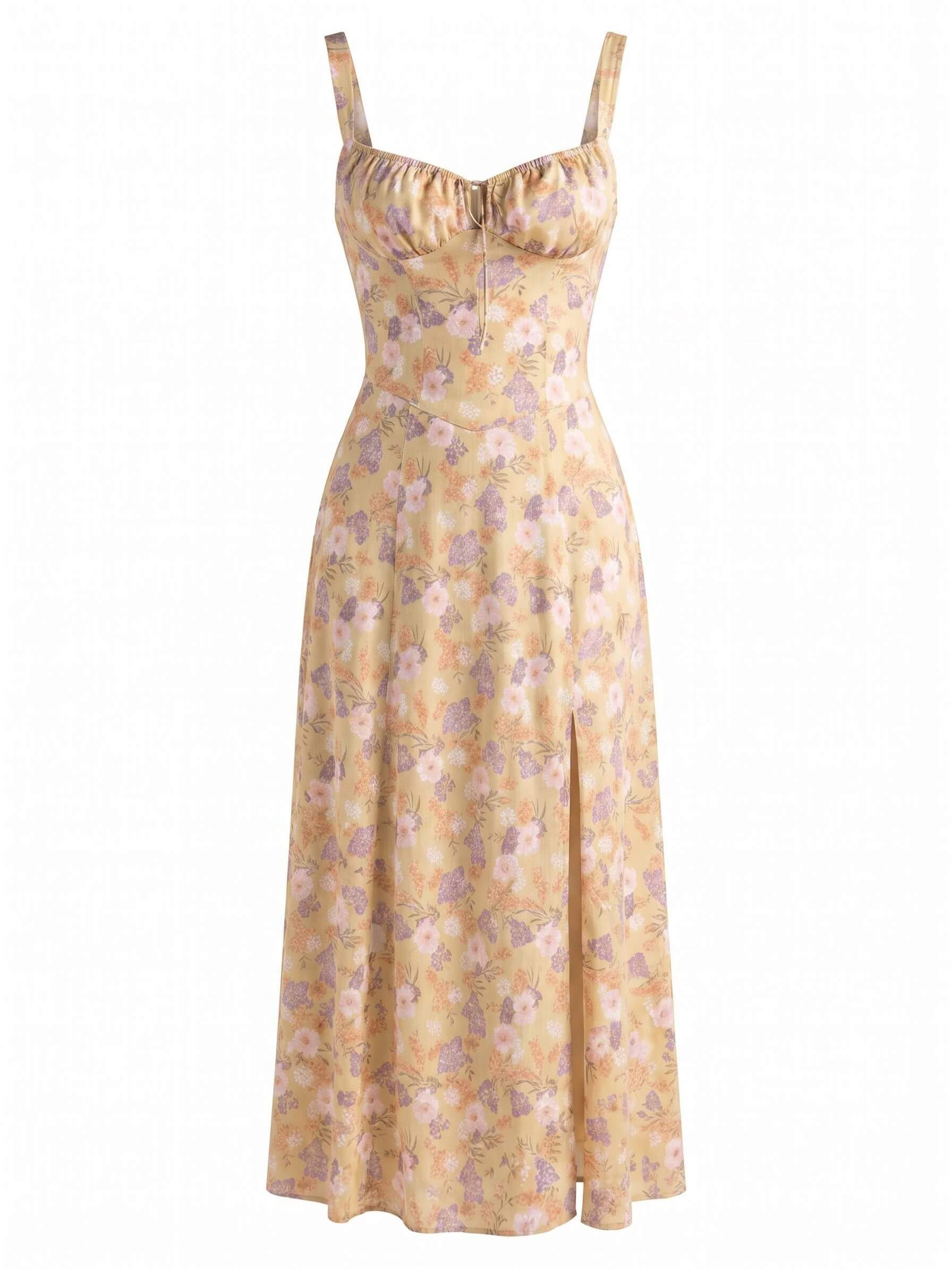 Elegant Floral Corset Midi Dress – Feminine & Flattering