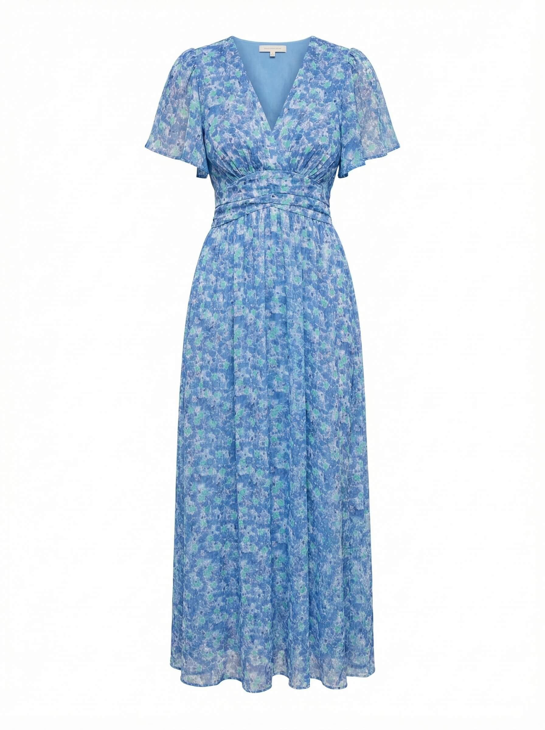 Women’s Dress – Floral V-Neck Short-Sleeve Maxi Dress