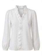 Women’s Ruffle V-Neck Blouse – Romantic Elegance & Modern Chic