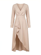 Women’s asymmetrical midi dress with a V-neck