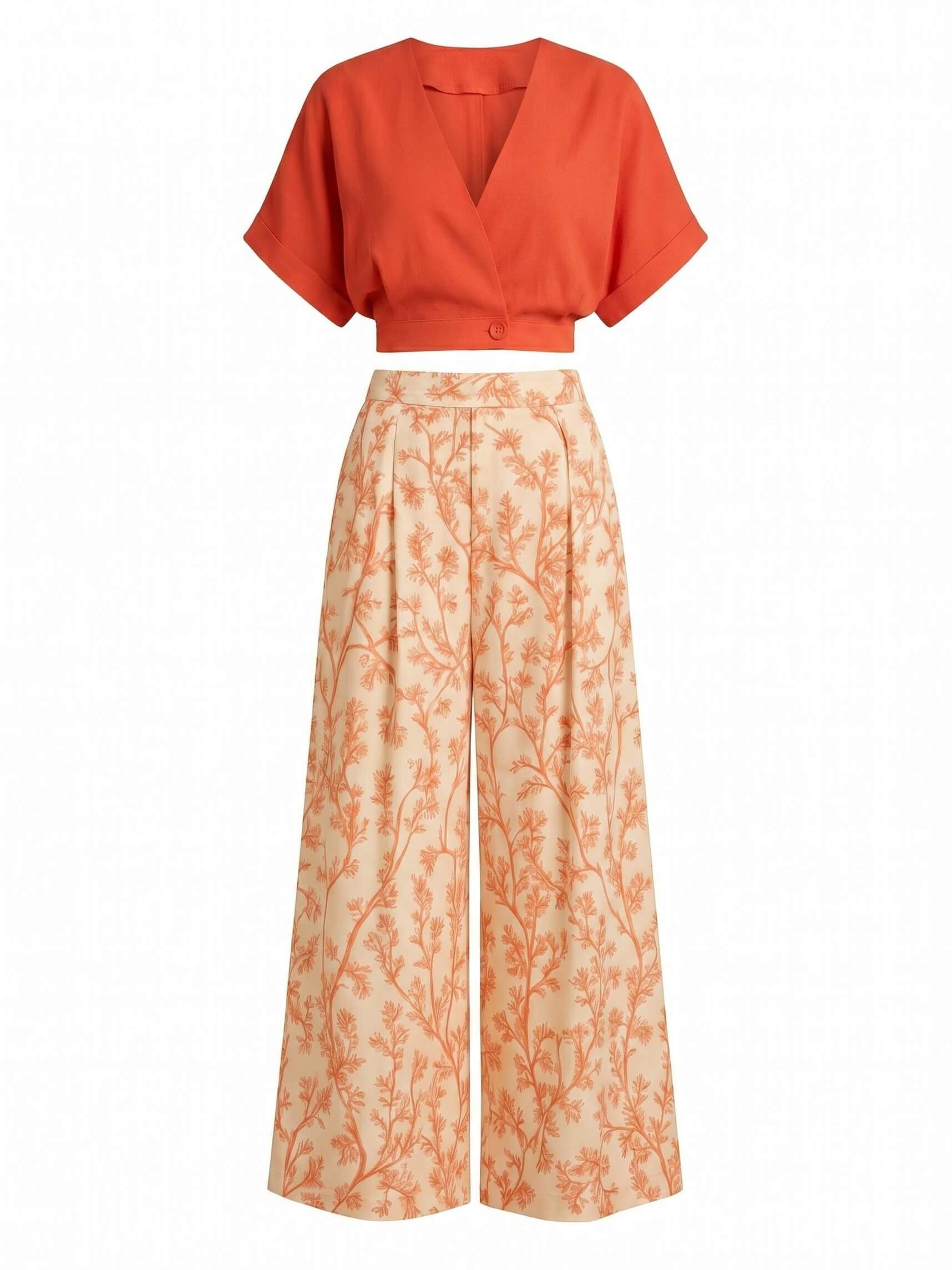 Women’s Set – Floral Print Top & Wide-Leg Summer Trousers