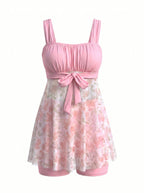 Women’s Floral Tie Front Skirted One-Piece Swimsuit