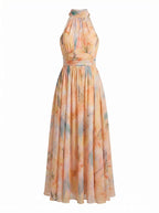 Women’s Elegant Halter Maxi Dress – Flowing Watercolour Design