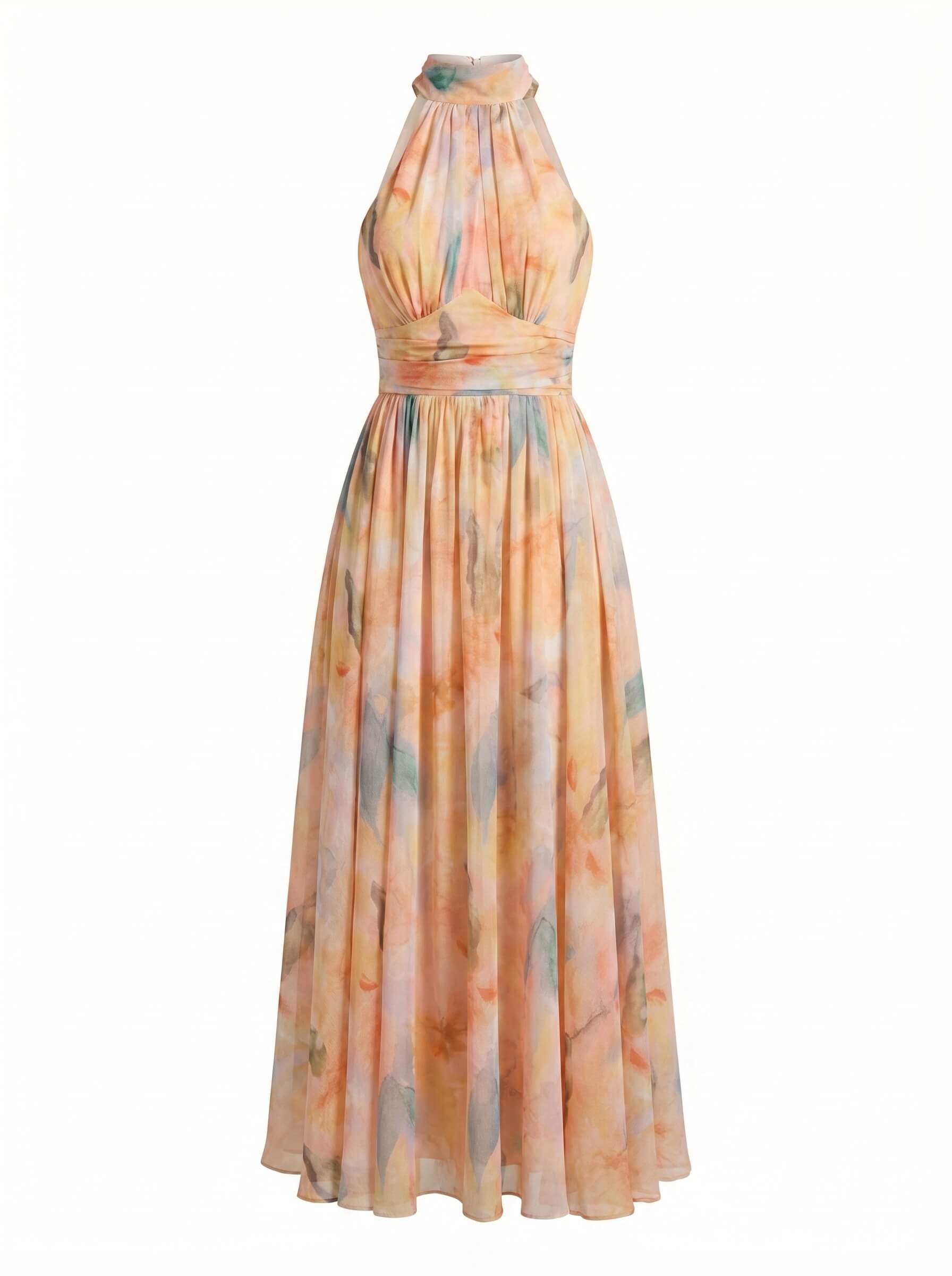Women’s Elegant Halter Maxi Dress – Flowing Watercolour Design