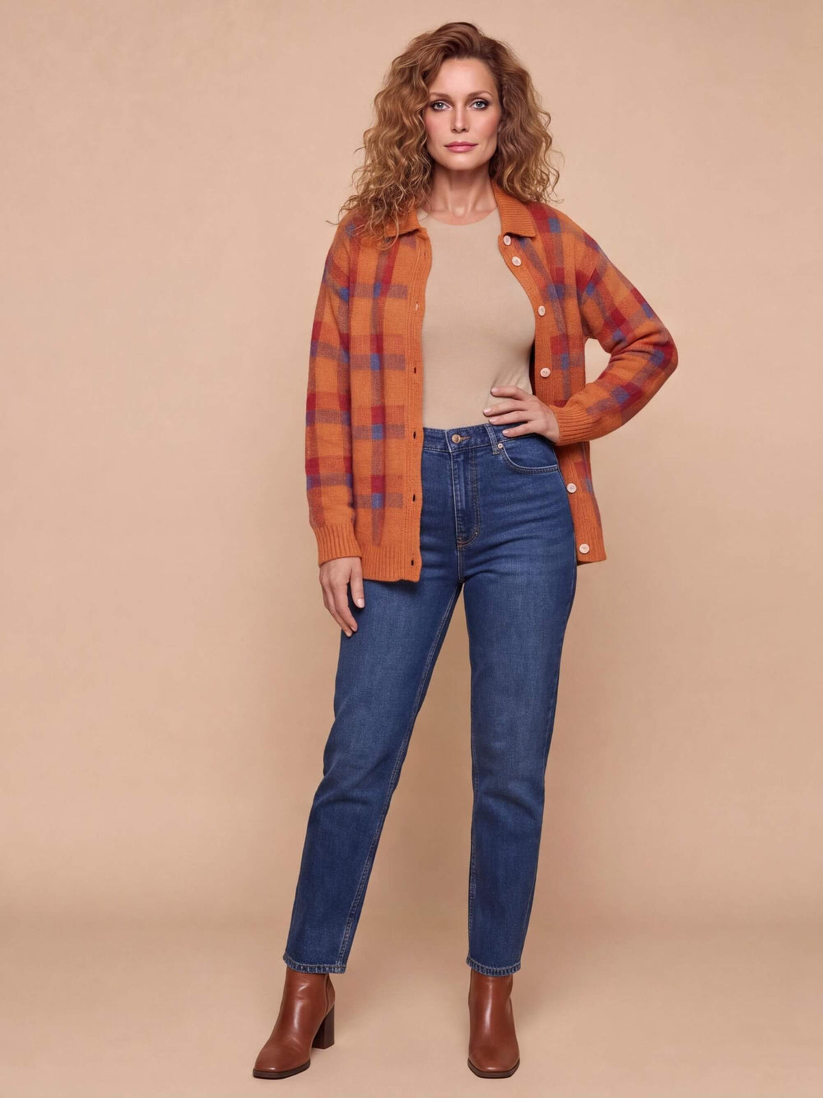 Women’s Plaid Knit Button-Up Cardigan