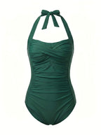 Women’s Halter Ruched One-Piece Swimsuit