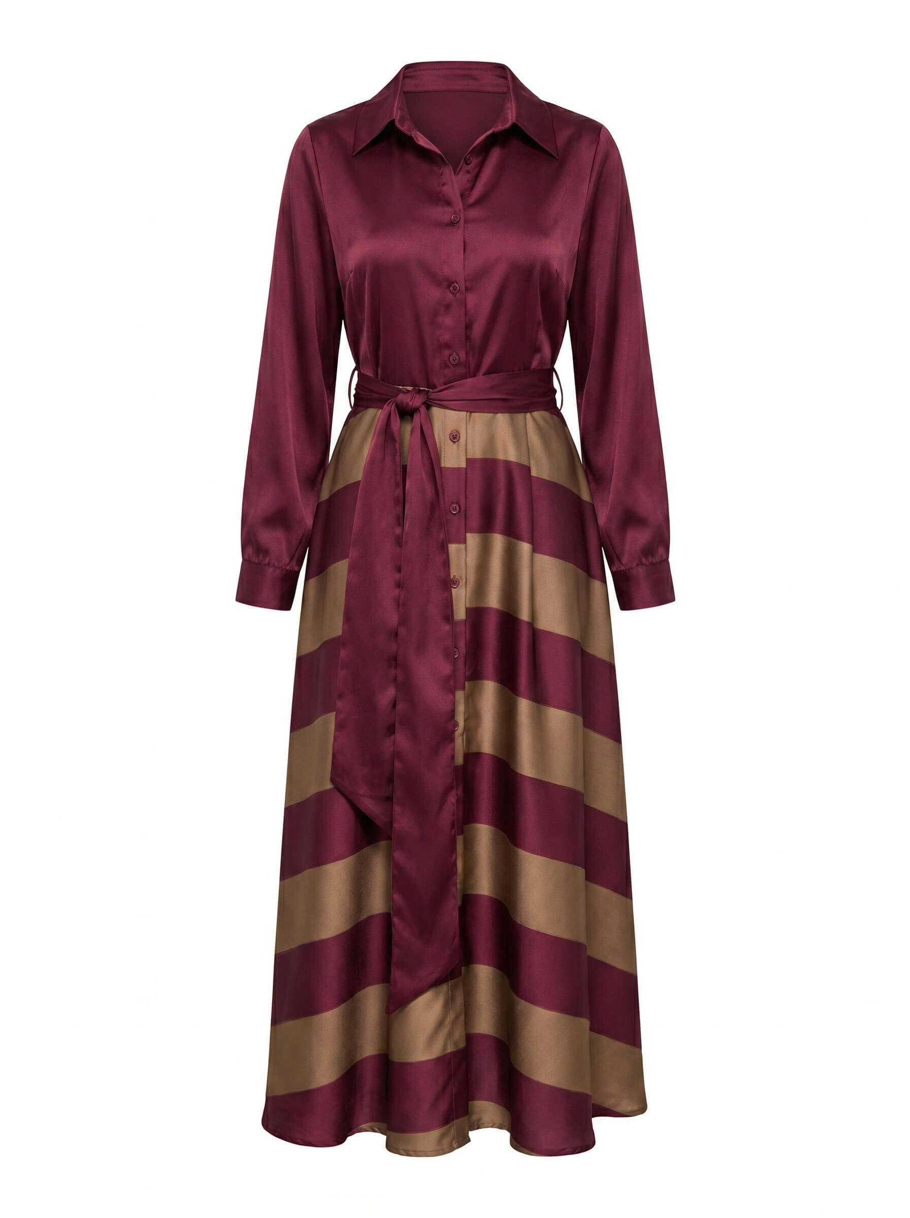 Women’s Belted Striped Maxi Shirt Dress