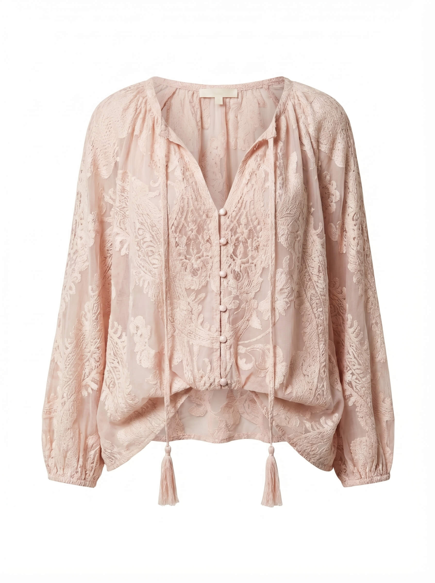 Women’s Top – Boho Lace Blouse with Split Neckline