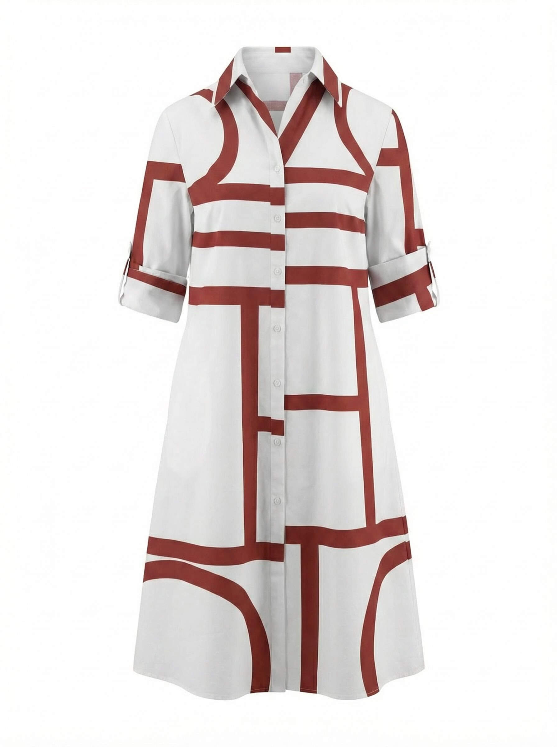 Women’s Dress – Geometric Print Shirt Dress
