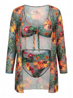 Women’s Tropical Three-Piece Bikini Set with Cover-Up