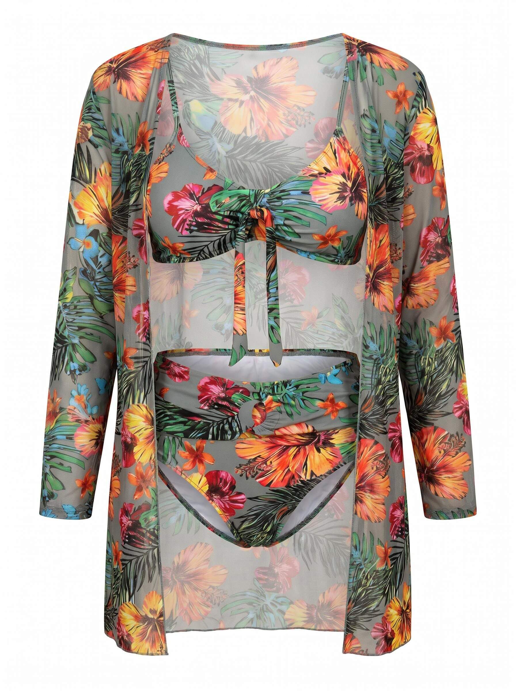 Women’s Tropical Three-Piece Bikini Set with Cover-Up