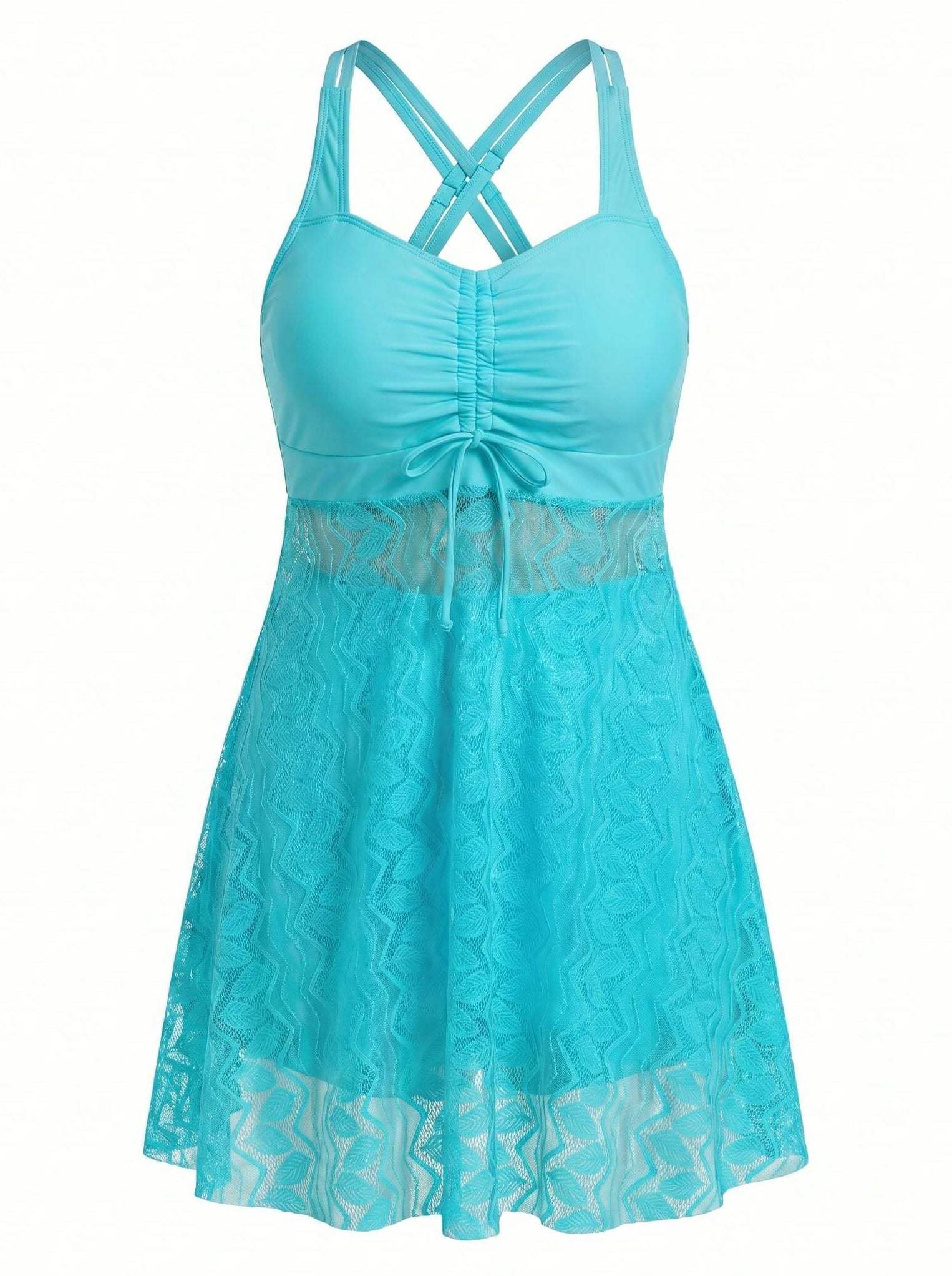 Women’s Lace-Look Swim Dress Style Hem One-Piece Swimsuit