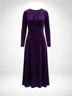 Elegant Women’s V-Neck Maxi Dress – Textured Floral Pattern & High-Stretch Comfort