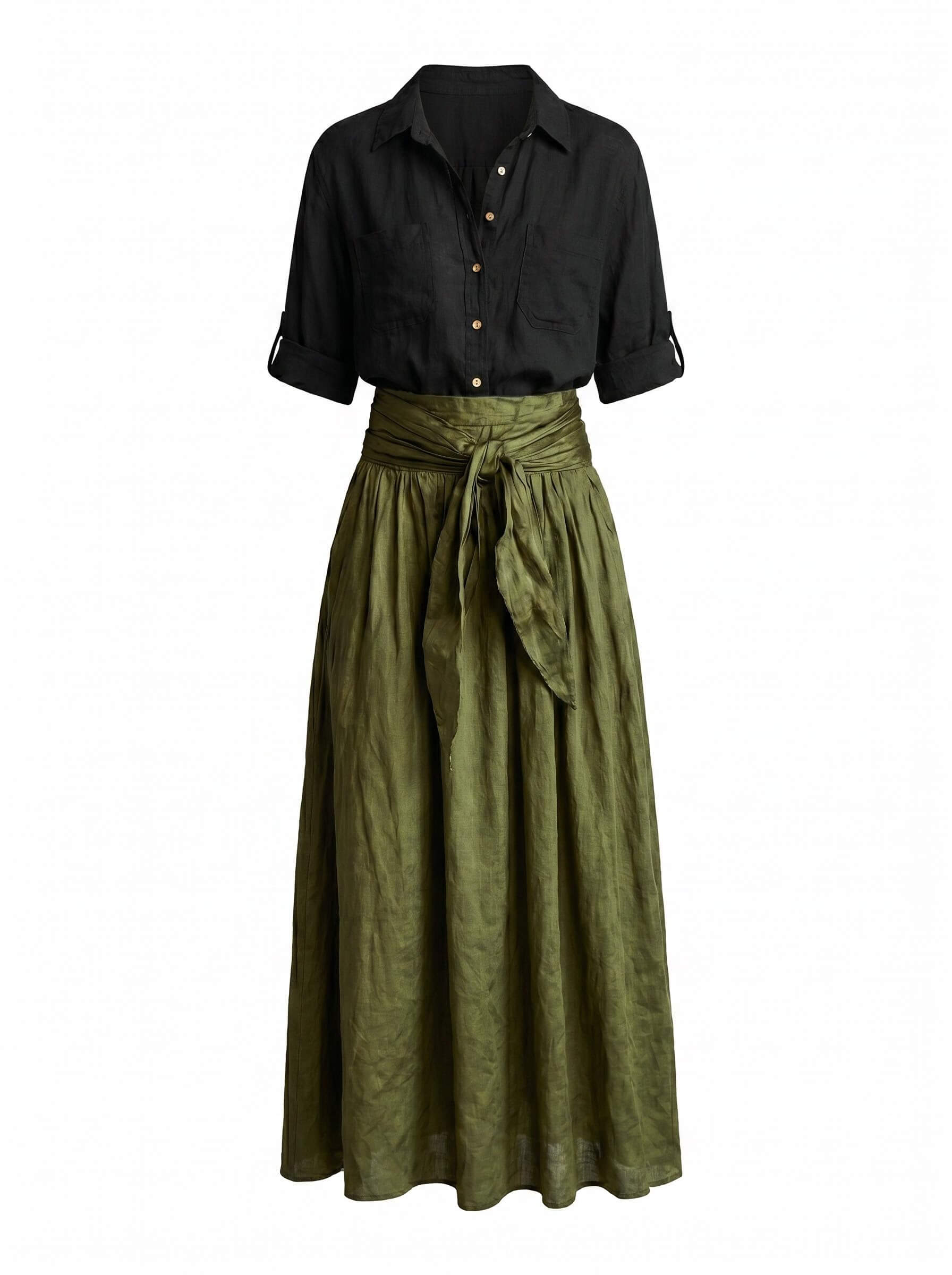 Women’s Button-Up Shirt and Tie-Waist Skirt Set