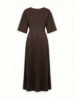 Women’s Dress – Pleated Maxi Dress with Defined Waist
