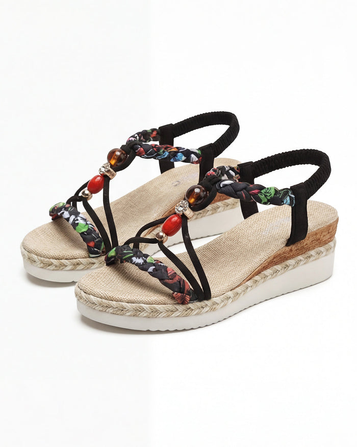 Women’s Platform Sandals - Beaded Braided Strap