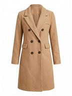 Women’s Double-Breasted Mid-Length Coat – Tailored Lapel & Waist-Defining Fit
