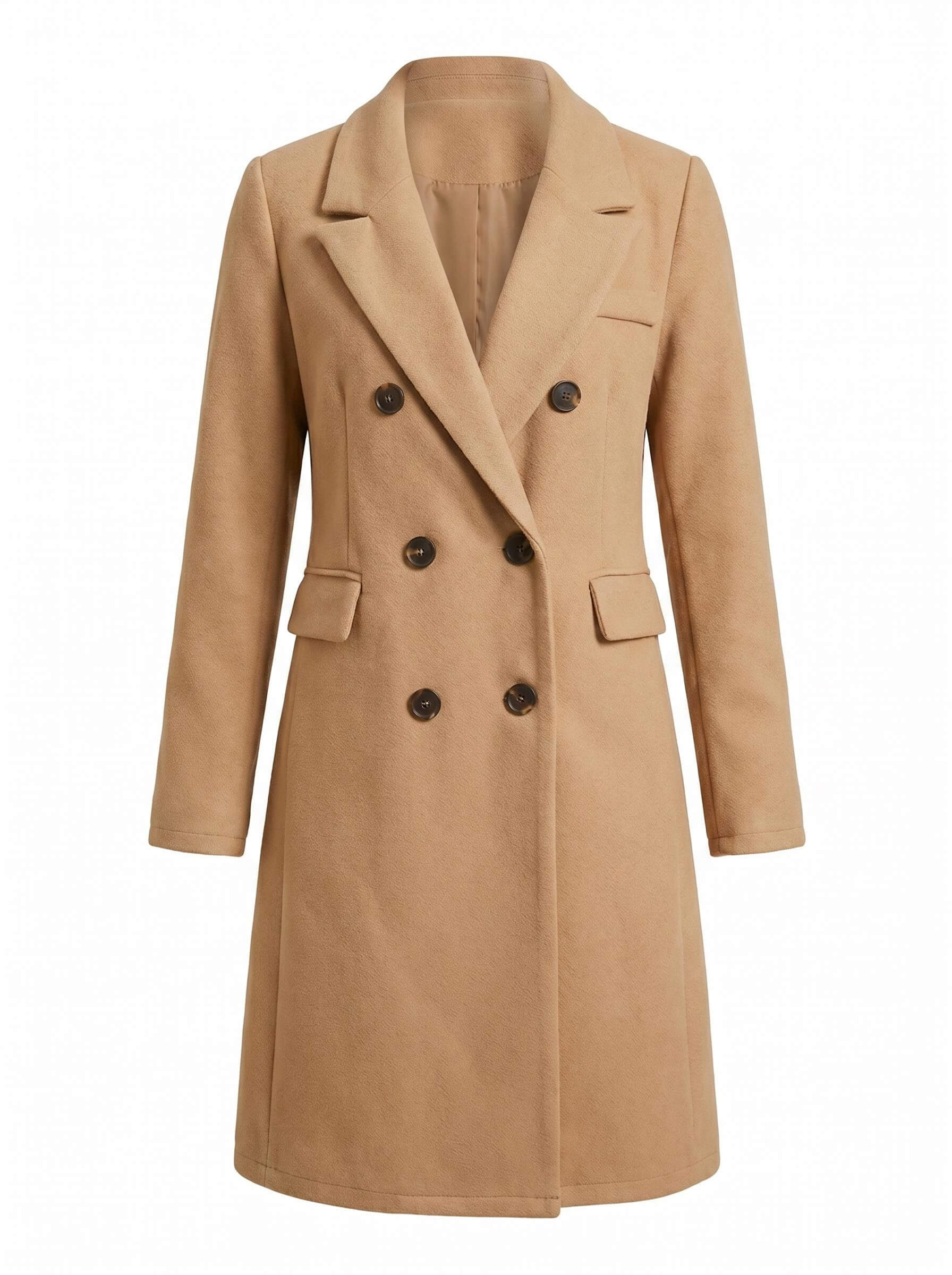 Women’s Double-Breasted Mid-Length Coat – Tailored Lapel & Waist-Defining Fit