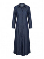 Women’s Elegant Button-Front Maxi Dress – Classic Lapel Collar & Flowing Silhouette