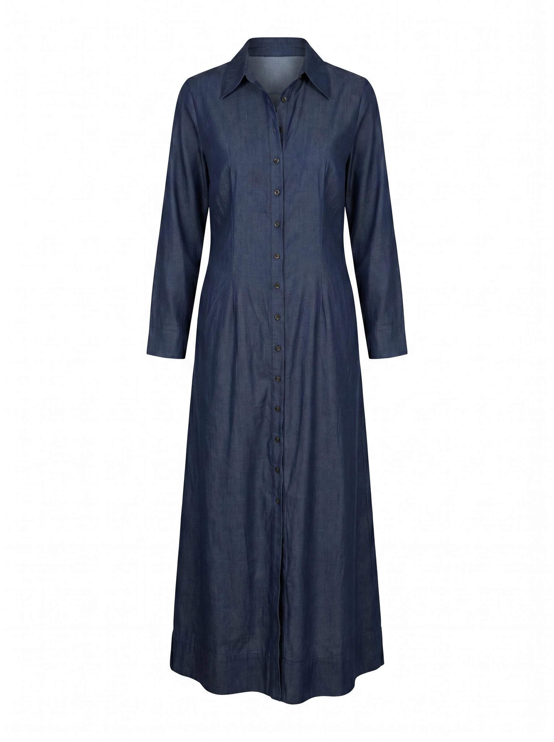 Women’s Elegant Button-Front Maxi Dress – Classic Lapel Collar & Flowing Silhouette