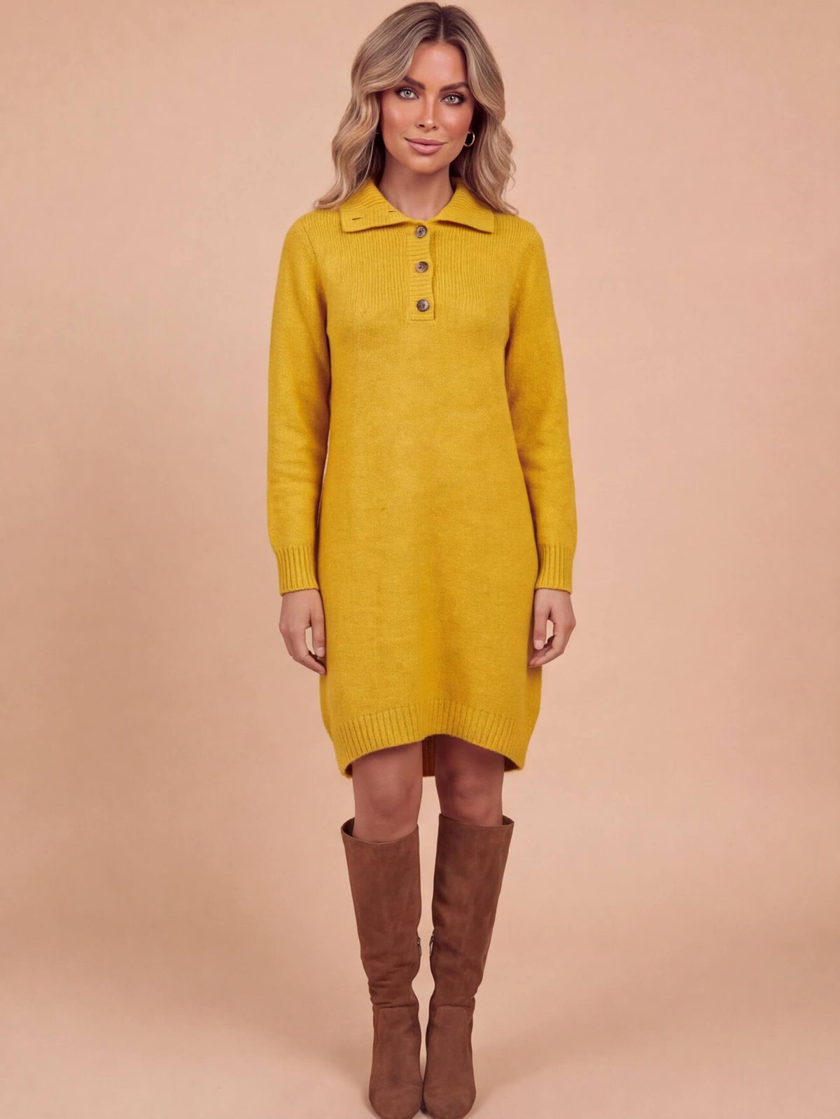 Women’s Knit Midi Dress with Button Front