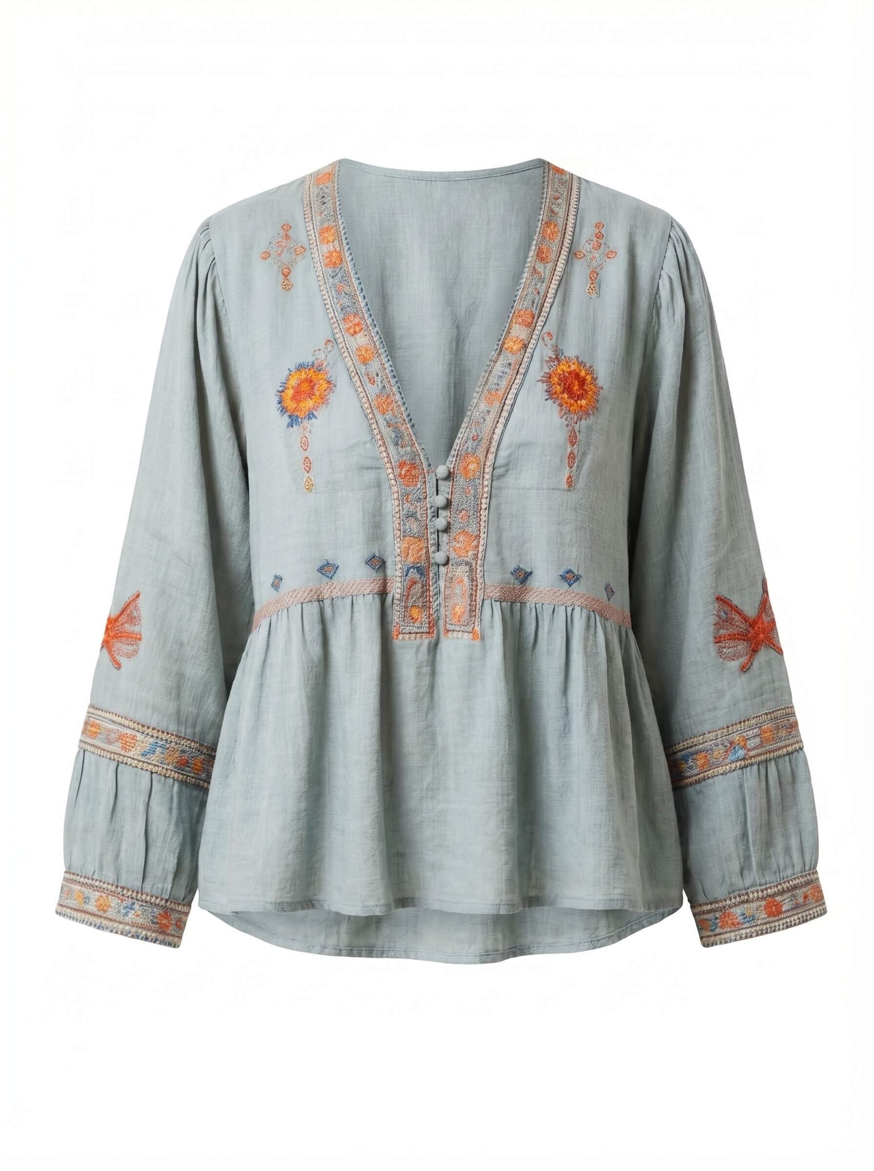 Women’s Top – Embroidered Long Sleeve Summer Blouse