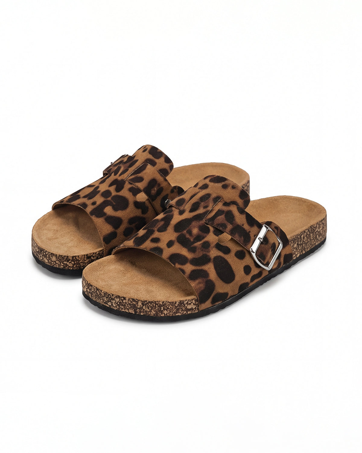 Women’s Buckle Slide Sandals- Leopard Print