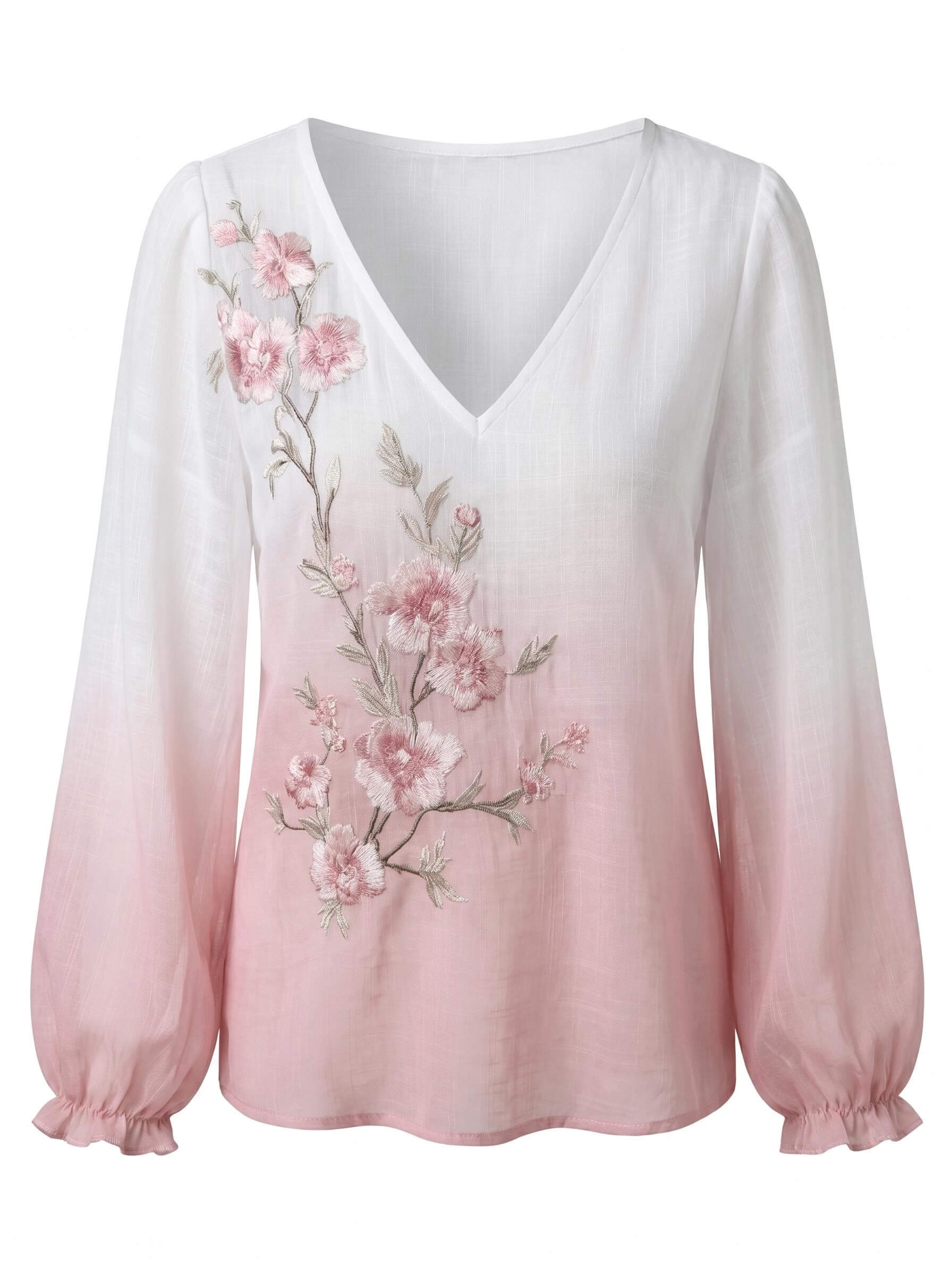 Women’s Floral Embroidered V-Neck Blouse