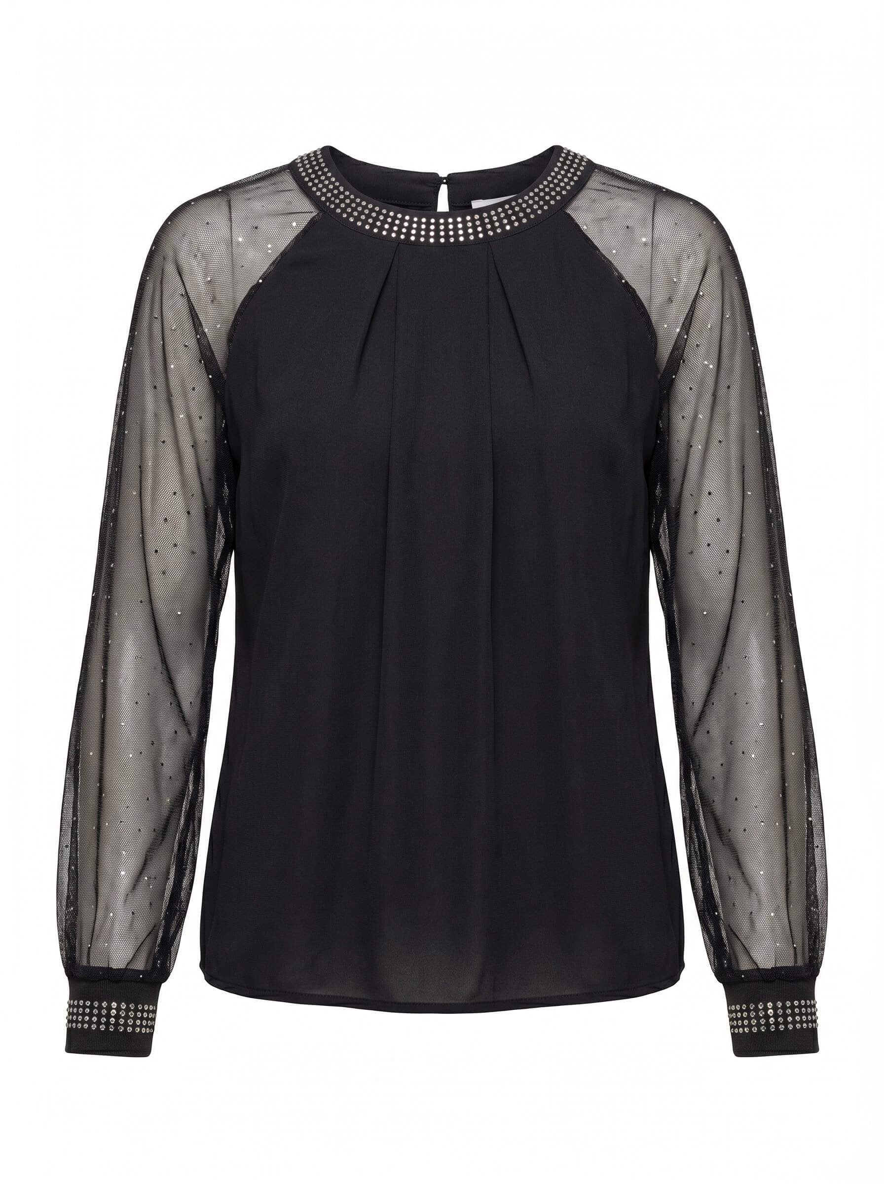 Elegant women’s top with mesh sleeves and sequins
