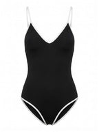 Women’s Black V-Neck One-Piece Swimsuit – Minimal & Timeless Style