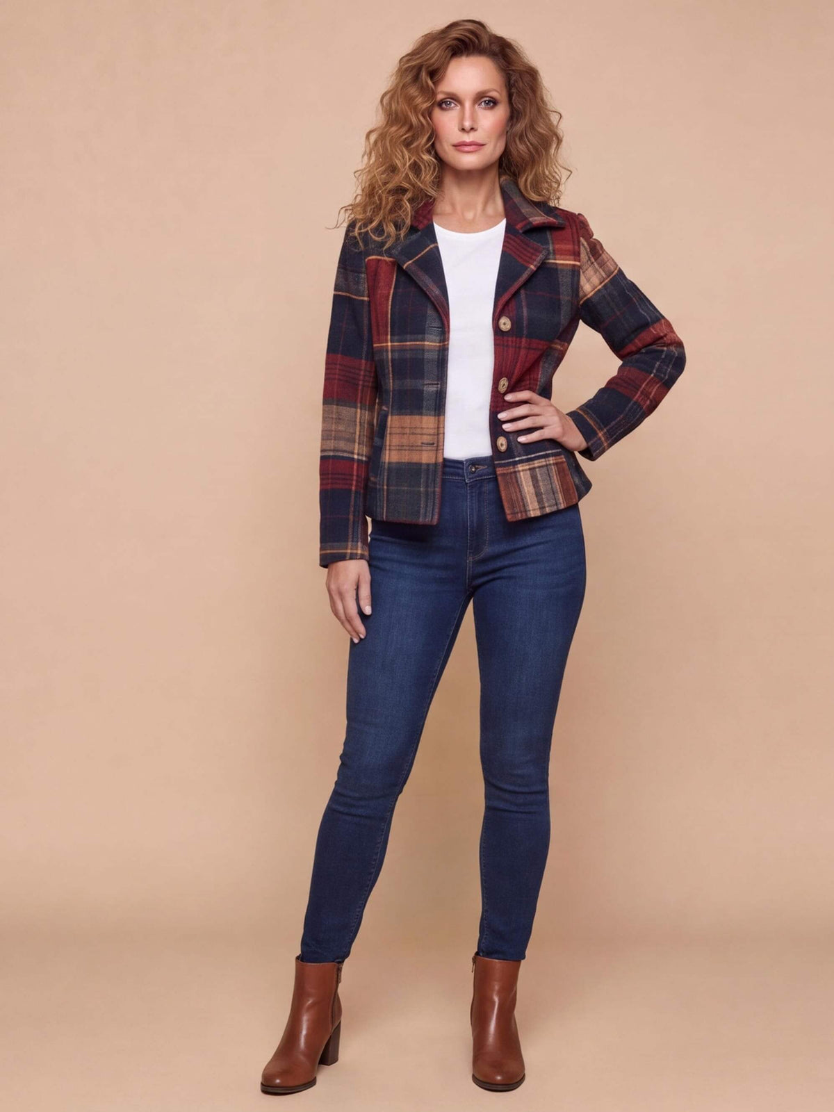 Women’s Plaid Button-Up Lapel Jacket