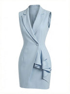 Women’s Sleeveless Blazer Dress – Tailored Elegance with Ruffle Detail