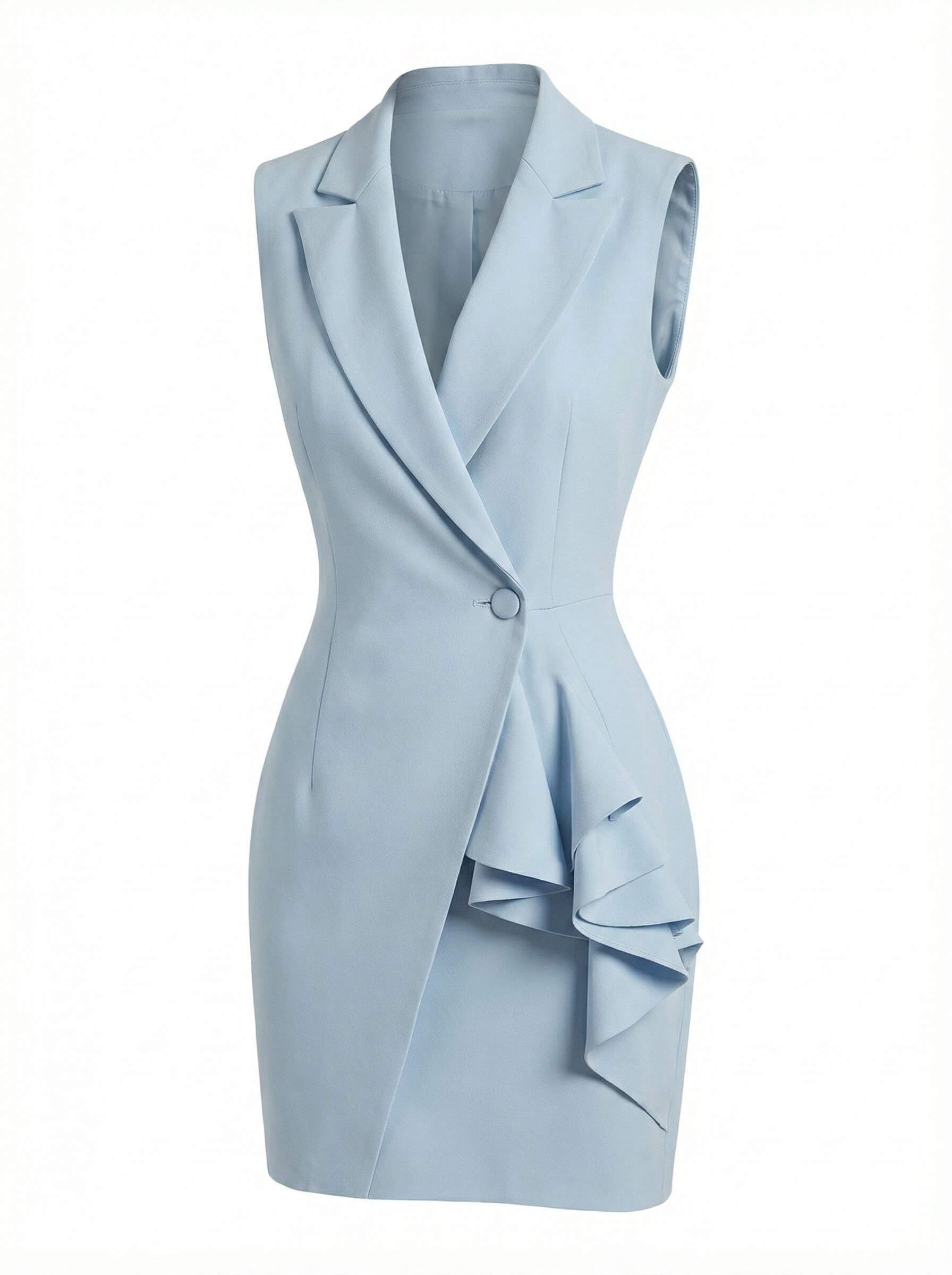 Women’s Sleeveless Blazer Dress – Tailored Elegance with Ruffle Detail