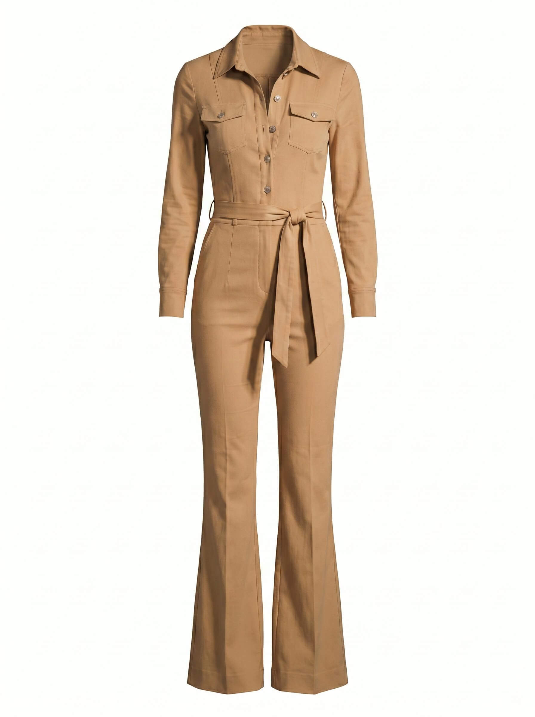 Women’s Camel Tailored Zip-Front Jumpsuit – Modern Power & Refined Elegance