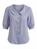 Women’s Striped Button-Up Blouse with Statement Collar