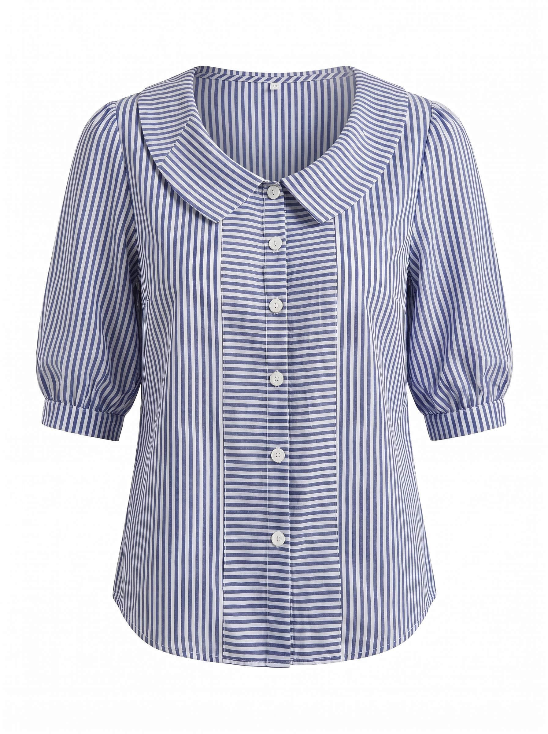 Women’s Striped Button-Up Blouse with Statement Collar
