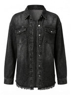Women’s Washed Denim Jacket – Frayed Hem & Relaxed Street Style Fit