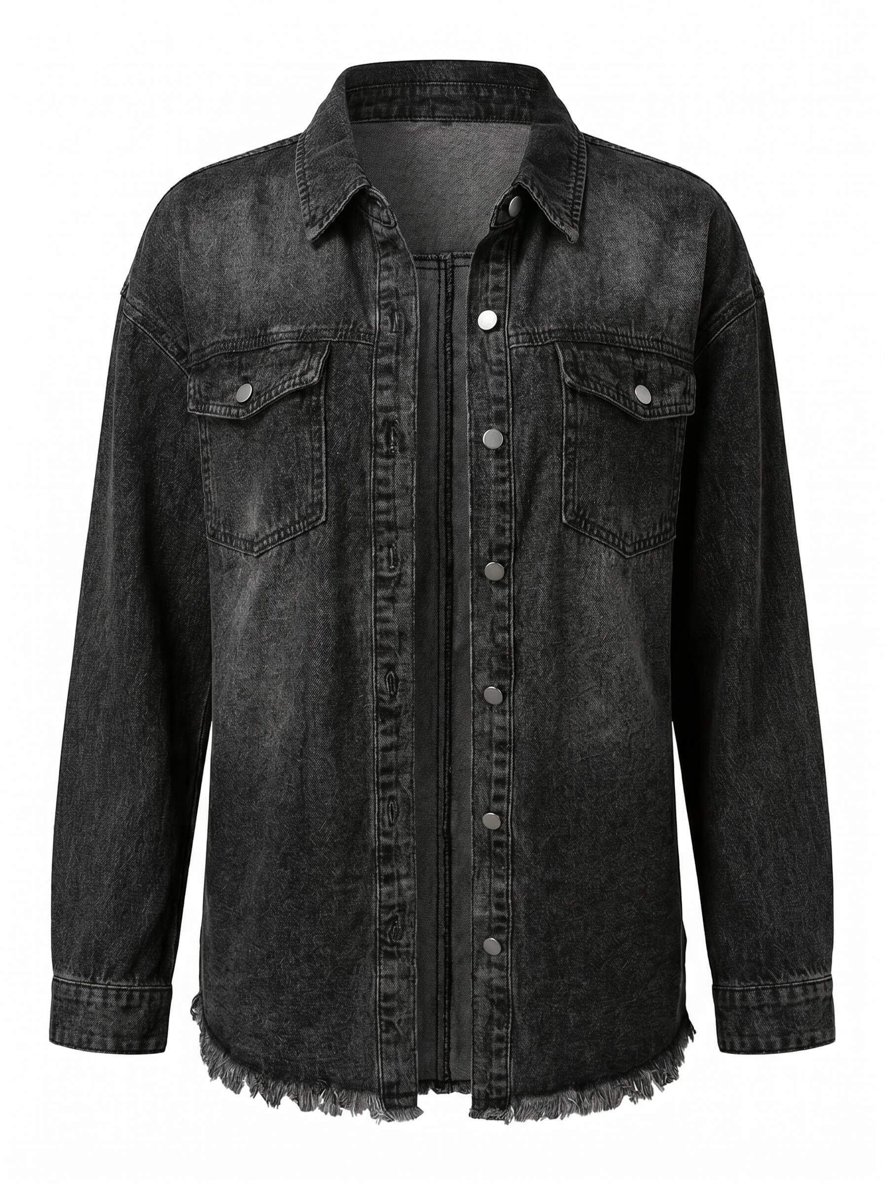 Women’s Washed Denim Jacket – Frayed Hem & Relaxed Street Style Fit